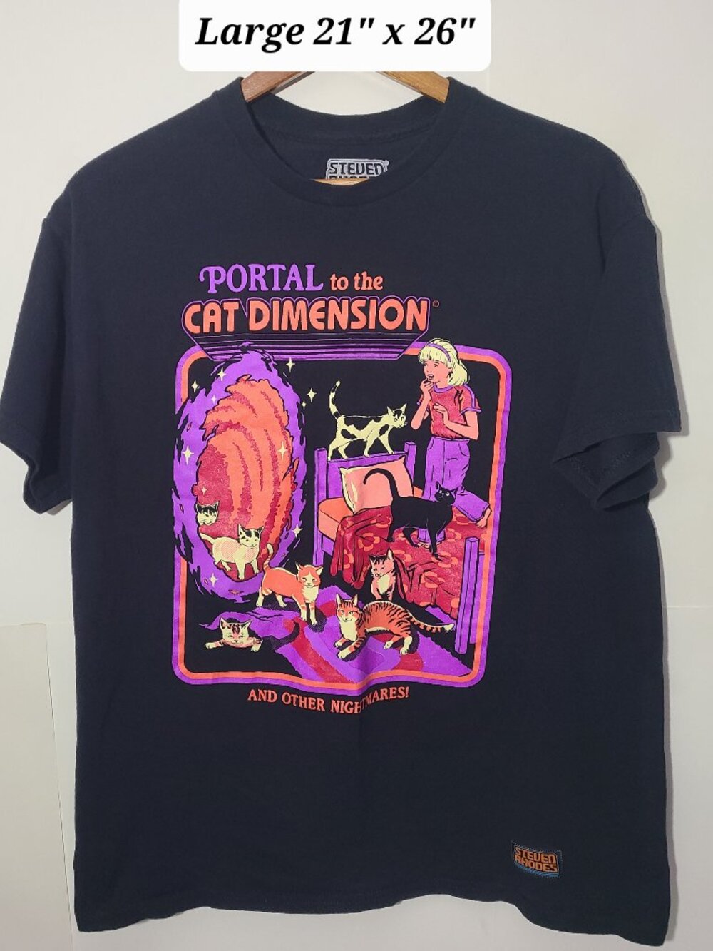 Steven Rhodes Portal to the Cat Dimension Black Large T-Shirt Halloween